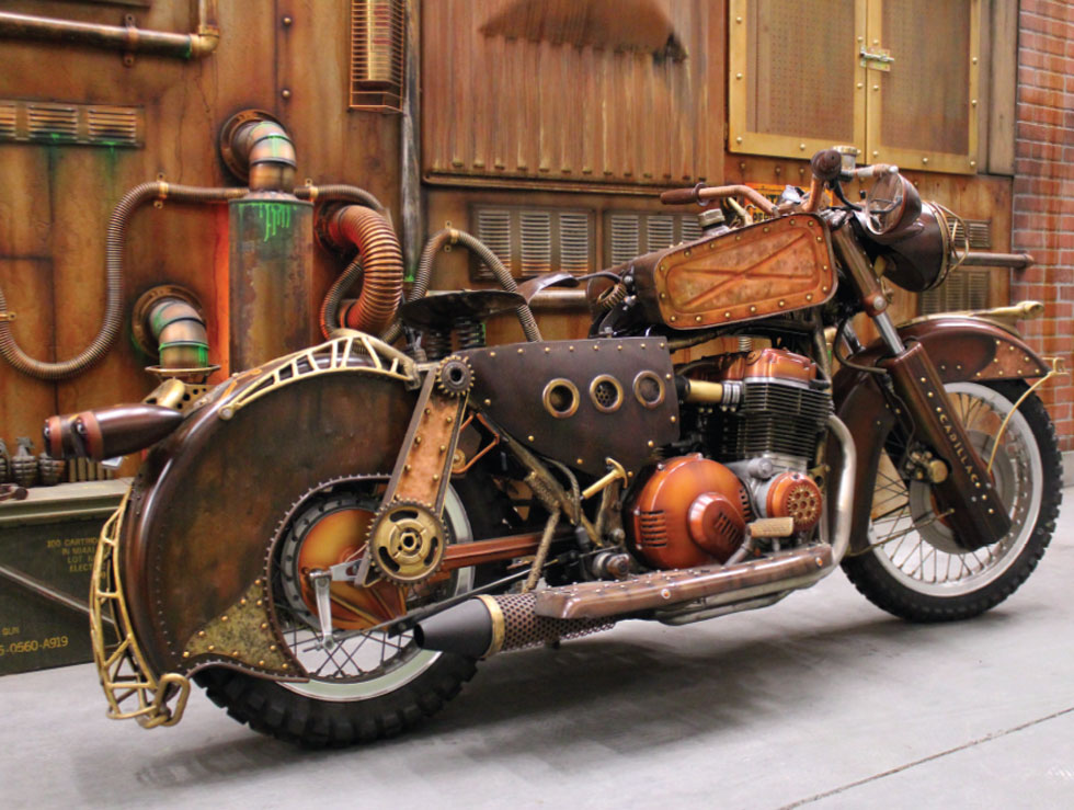 Steampunk fabricated motorcycle