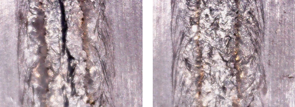 top surface view of before and after a weld