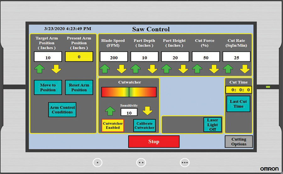 Controlling the PS-31 is an Omron PLC and touchscreen combination.