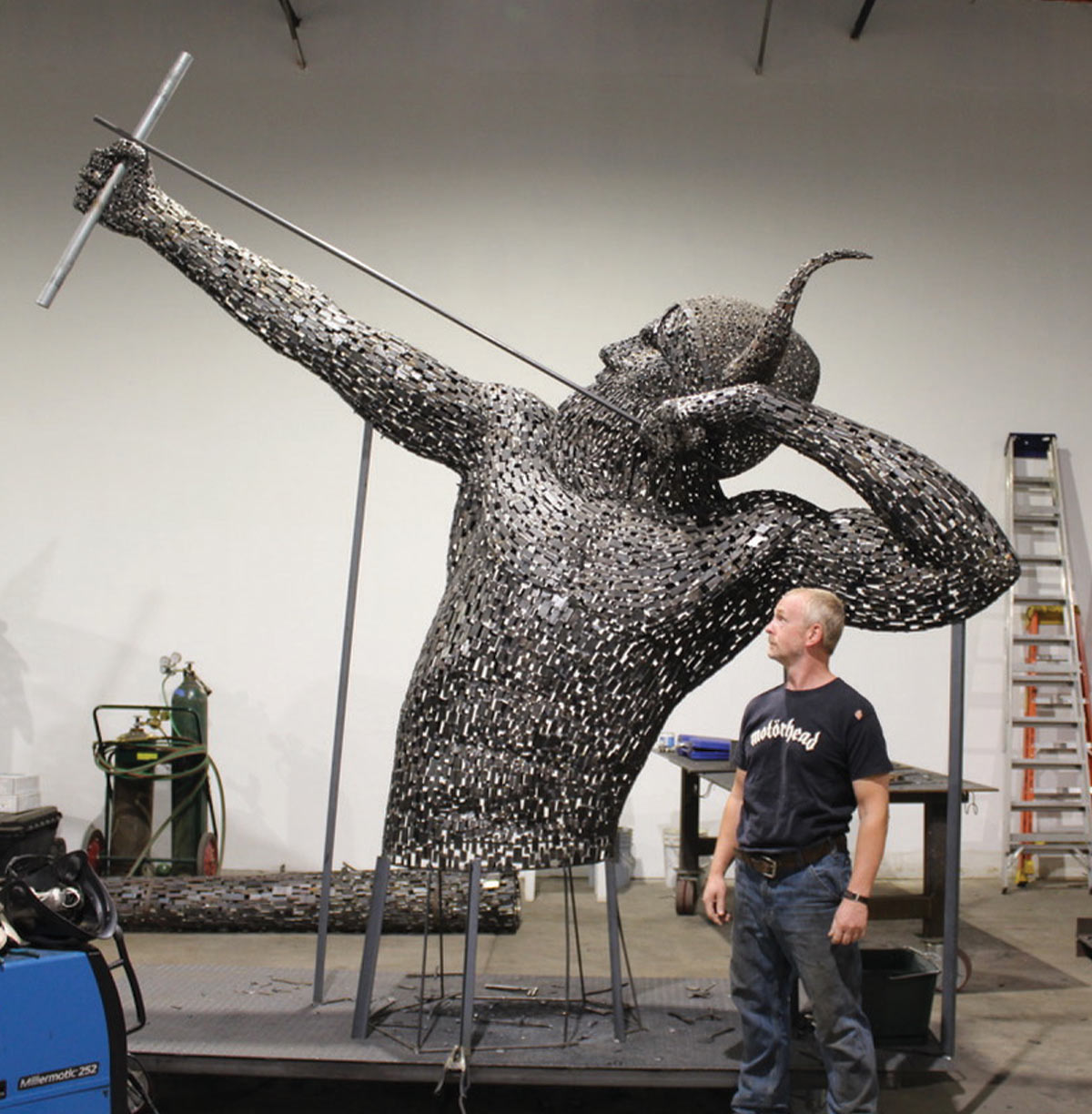 making the sculpture in the studio