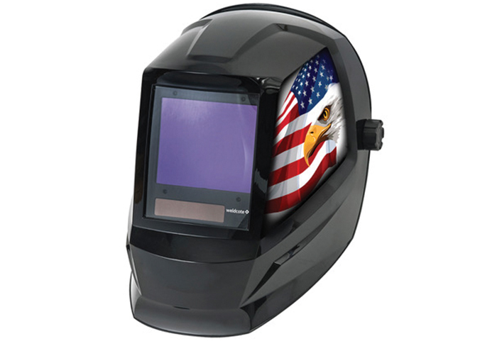 Weldcote’s Ultraview Plus helmet with an American Flag on the side
