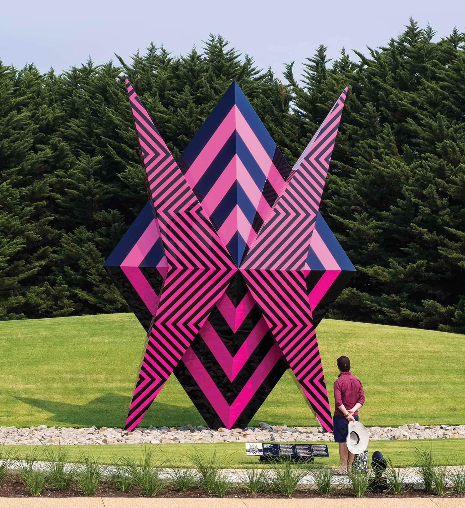 a large geometric sculpture by Reko Rennie
