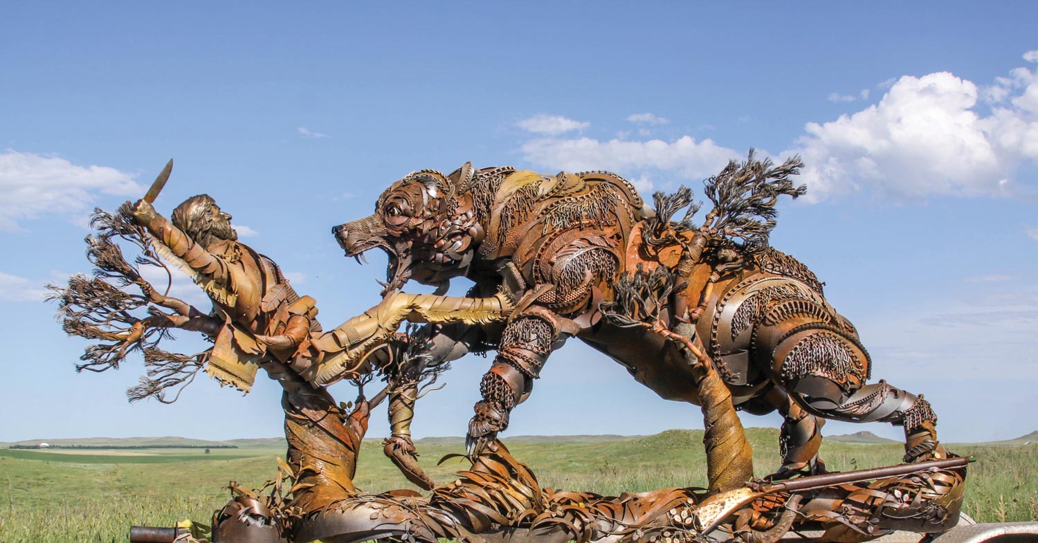 The life-size sculpture of frontiersman Hugh Glass 
